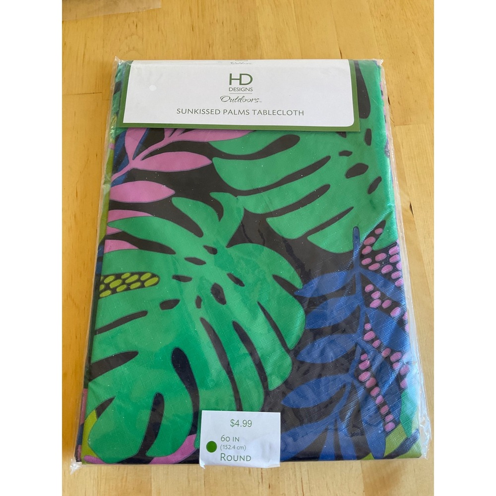 HD Designs Outdoors Sunkissed Palms Tablecloth 60 Inch Round Flannelback Vinyl